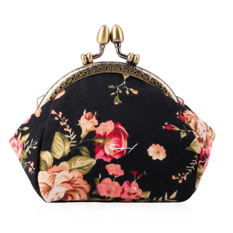 Oyachic Floral Coin Purse,Cute Flower Change Purse,Vintage Wallet with Clasp,Coin Holder Pouch for Woman Girls - Image 1